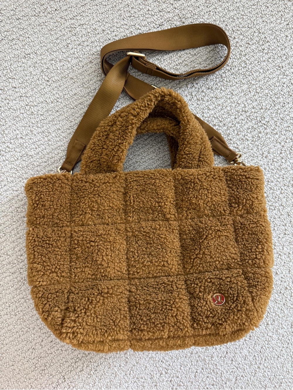lululemon athletica Camel Brown Shearling Tote with Adjustable Strap